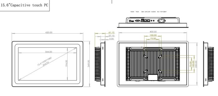 Промисловий сенсорний моноблок YuXin СT156 (15,6", Intel Celeron J6412, 8GB DDR4/128G SSD, 2xUSB 3.0 (+hub 4x usb), 2xRJ45, 1xRS232 +1 опціонально)