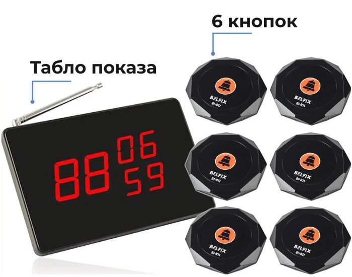 Система виклику офіціанта: 6 кнопок виклику офіціанта + Інформаційне табло