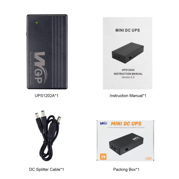 Источник бесперебойного питания 12 Вольт Mini UPS Wonderful Green Power (1202A, 7800мАч/29Wh, 24W)