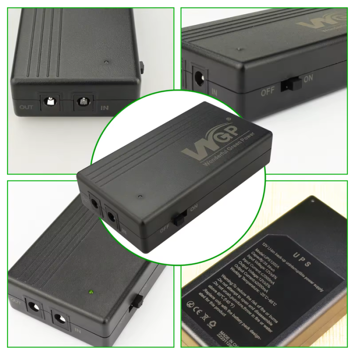 Источник бесперебойного питания 12 Вольт Mini UPS Wonderful Green Power (1202A, 7800мАч/29Wh, 24W)